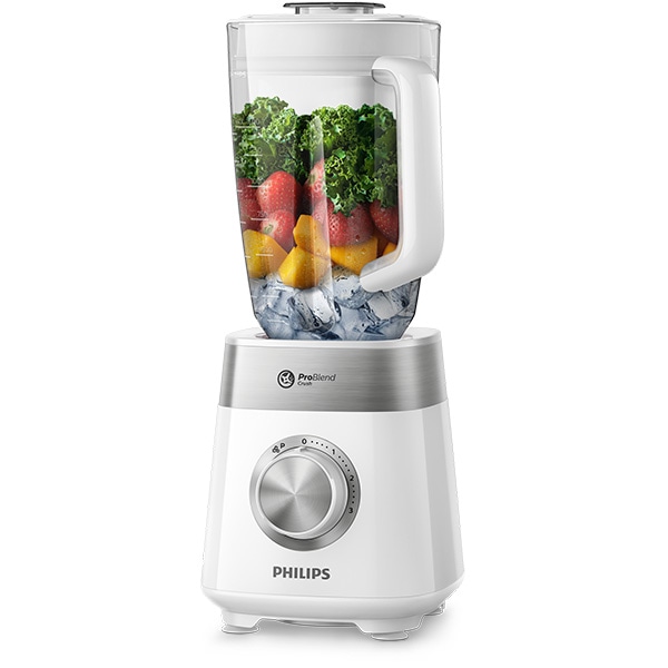 Blender PHILIPS ProBlend Crush HR2224/00, 2l, 800W, 3 trepte viteza, alb-argintiu