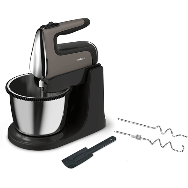 Mixer cu bol TEFAL Power'mix Silence HT654E38, 2.5l, 600W, 5 trepte viteza, argintiu-negru