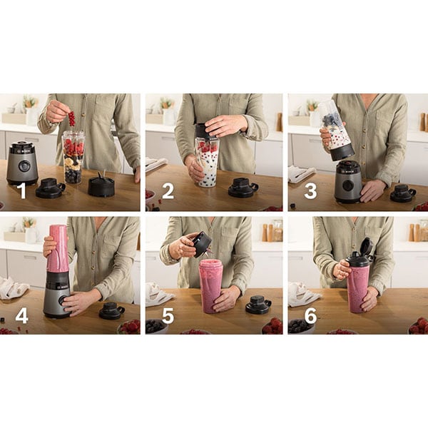 Mini blender BOSCH VitaPower MMB2111S, 0.65l, 450W, 1 treapta viteza, argintiu-negru