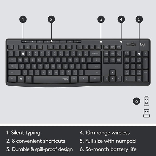 Kit tastatura si mouse Wireless LOGITECH MK295 Silent, USB, grafit