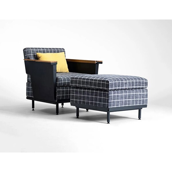 Taburet Troy Ottoman, Charcoal Grey / Check Fabric