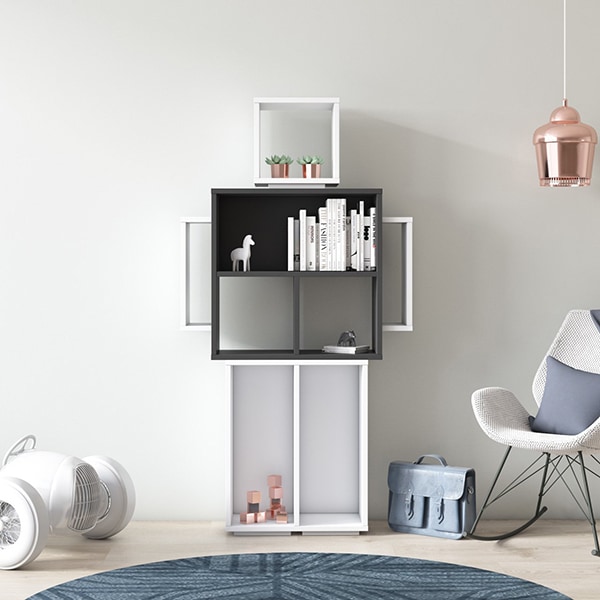 Biblioteca Robotic, alb-antracit, 82 x 25 x 154 cm