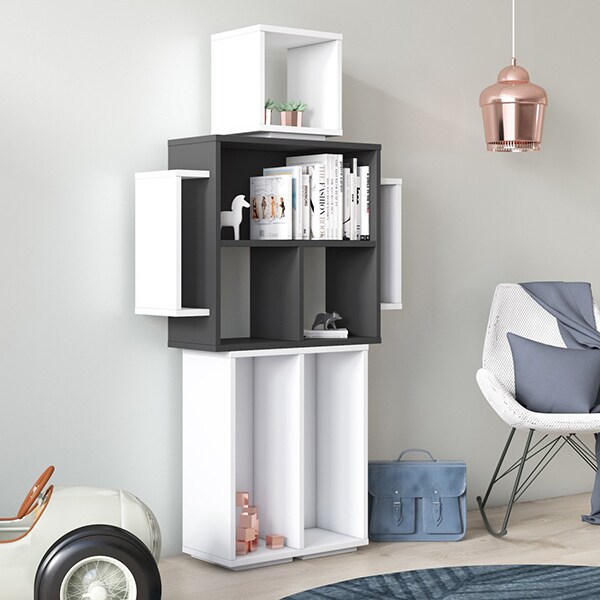 Biblioteca Robotic, alb-antracit, 82 x 25 x 154 cm
