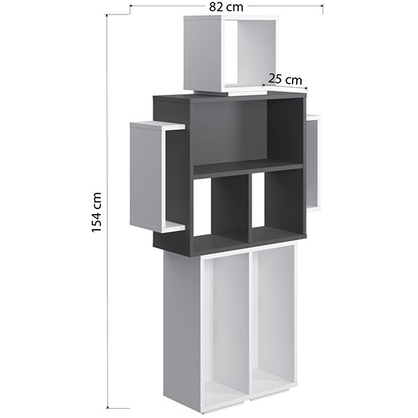 Biblioteca Robotic, alb-antracit, 82 x 25 x 154 cm