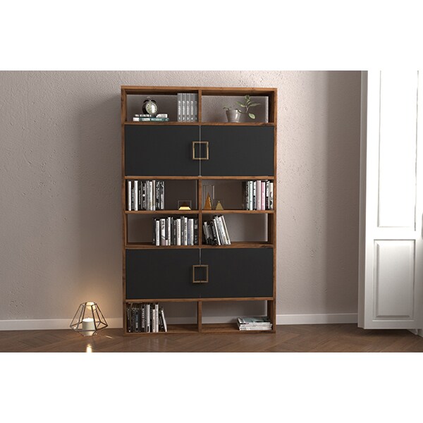 Biblioteca Calme Hat, nuc-negru, 100 x 35 x 180 cm