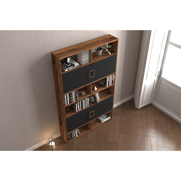 Biblioteca Calme Hat, nuc-negru, 100 x 35 x 180 cm