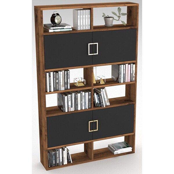 Biblioteca Calme Hat, nuc-negru, 100 x 35 x 180 cm