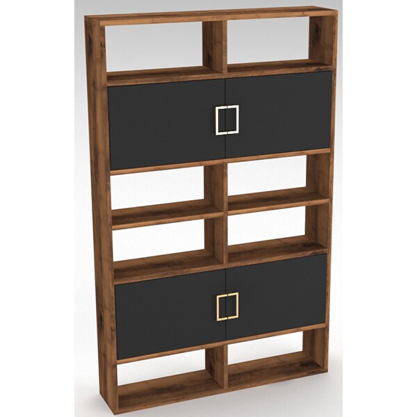 Biblioteca Calme Hat, nuc-negru, 100 x 35 x 180 cm