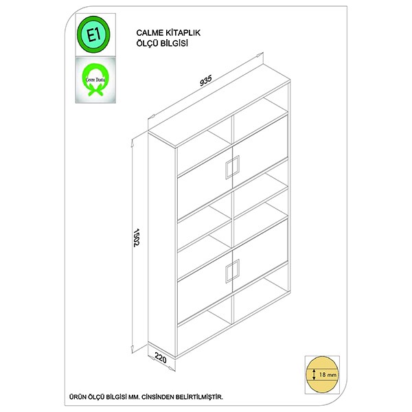 Biblioteca Calme Hat, nuc-negru, 100 x 35 x 180 cm