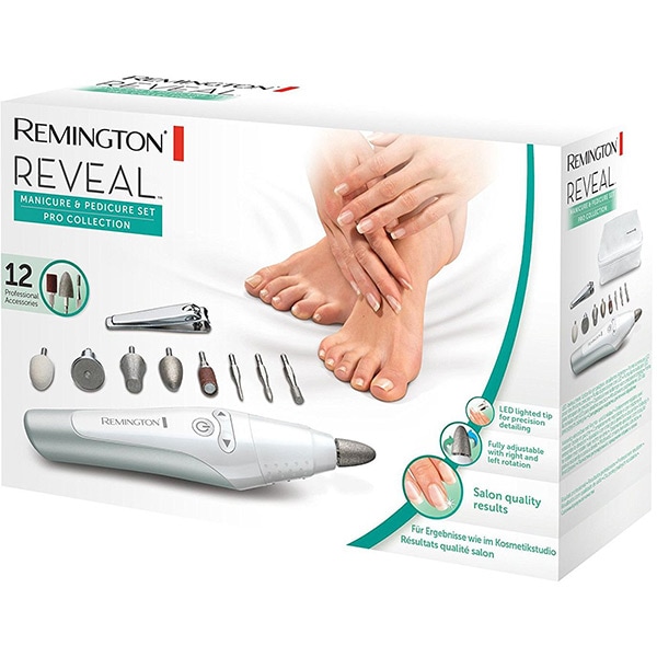 Pila electrica unghii REMINGTON MAN3000 Reveal Pro Collection, 12 accesorii, alb-gri