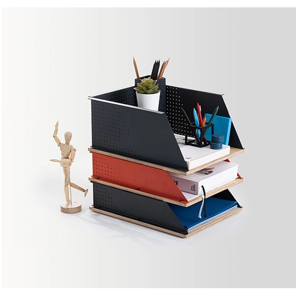 Tavita documente SPIN Cora Boxxit Large, metal-lemn, gri carbune