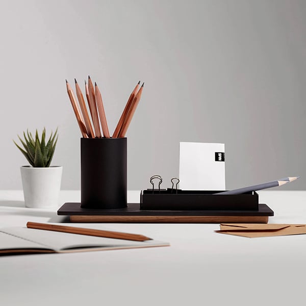 Suport accesorii birou SPIN Three, metal-lemn, negru