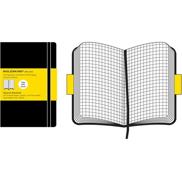 Carnet notite MOLESKINE Squared Soft Notebook, matematica, Large, 96 file, negru
