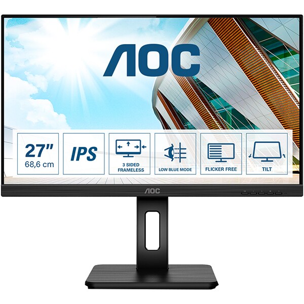 Monitor LED IPS AOC 27P2Q, 27  Full HD, 75Hz, AdaptiveSync, Flicker Free, negru