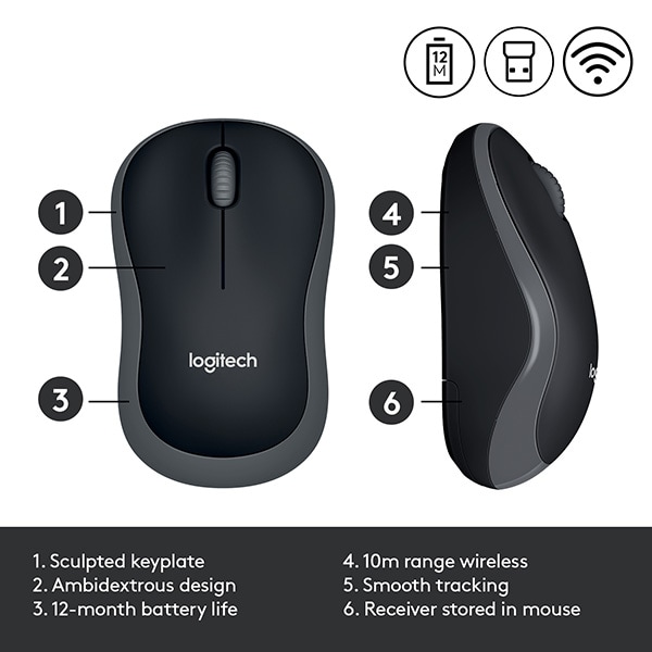Mouse Wireless LOGITECH M185, 1000 dpi, gri