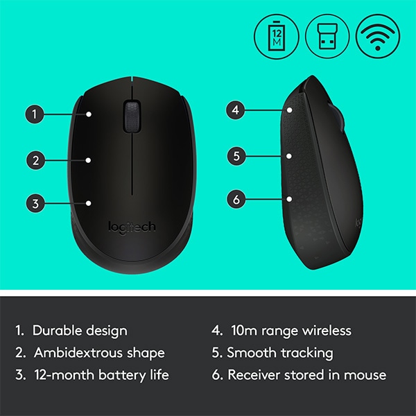 Mouse Wireless LOGITECH M171, 1000 dpi, negru