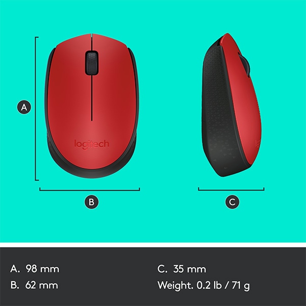 Mouse Wireless LOGITECH M171, 1000 dpi, rosu