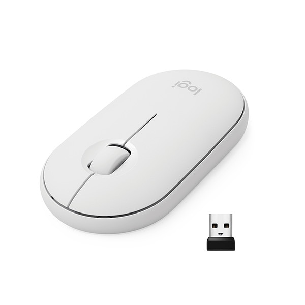 Mouse Wireless LOGITECH Pebble M350, Dual Mode, 1000 dpi, Bluetooth, alb