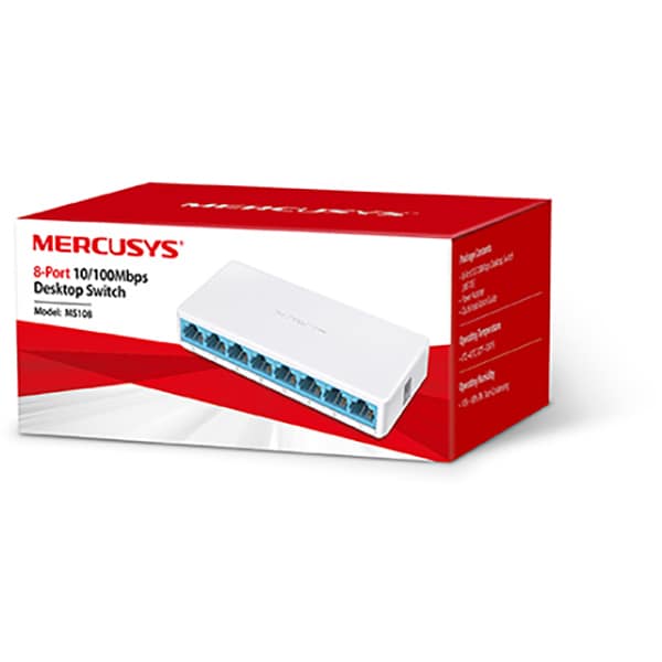 Switch MERCUSYS MS108, 8 porturi Fast Ethernet, alb