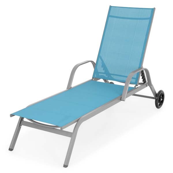 Sezlong gradina MAISON MEX Pylos, otel, 198 x 64 x 83 - 34 cm, albastru-gri