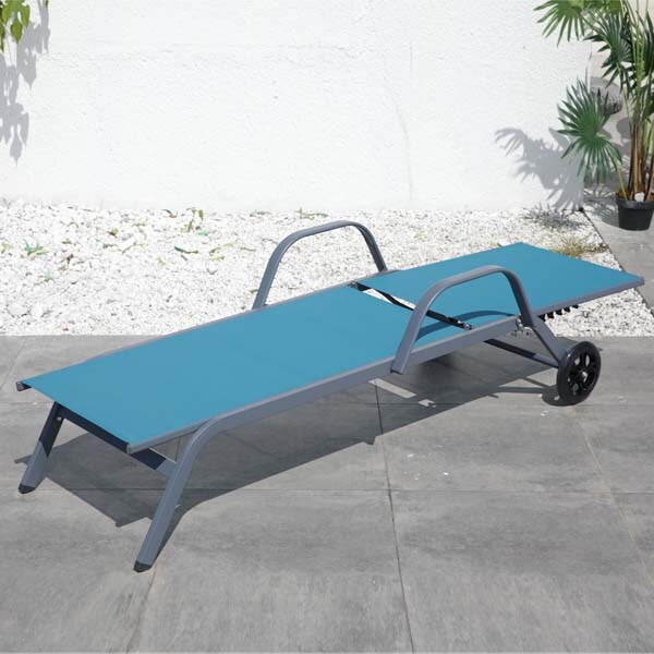 Sezlong gradina MAISON MEX Pylos, otel, 198 x 64 x 83 - 34 cm, albastru-gri