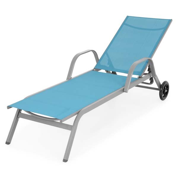Sezlong gradina MAISON MEX Pylos, otel, 198 x 64 x 83 - 34 cm, albastru-gri