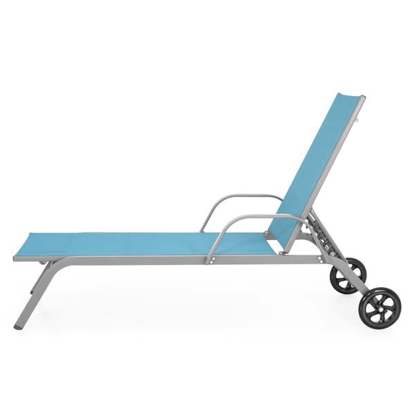 Sezlong gradina MAISON MEX Pylos, otel, 198 x 64 x 83 - 34 cm, albastru-gri