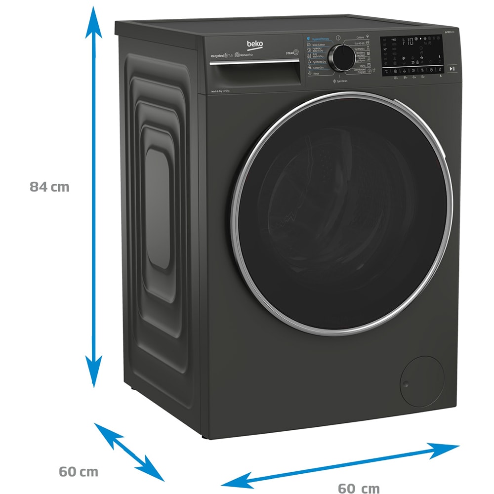 Masina de spalat rufe frontala cu uscator BEKO B5DFT510447M, SteamCure, 10/6 kg, 1400rpm, Clasa C/D, gri inchis