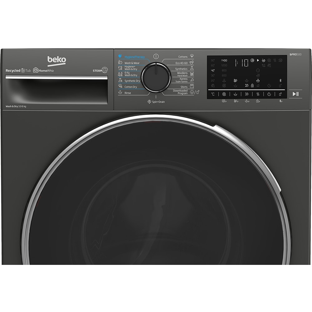 Masina de spalat rufe frontala cu uscator BEKO B5DFT510447M, SteamCure, 10/6 kg, 1400rpm, Clasa C/D, gri inchis