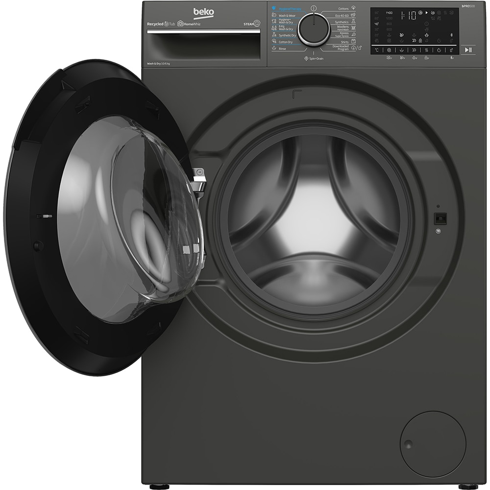 Masina de spalat rufe frontala cu uscator BEKO B5DFT510447M, SteamCure, 10/6 kg, 1400rpm, Clasa C/D, gri inchis