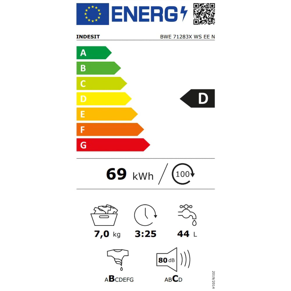 Masina de spalat rufe frontala INDESIT BWE 71283X WS EE N, 7 kg, 1200rpm, Clasa D, alb
