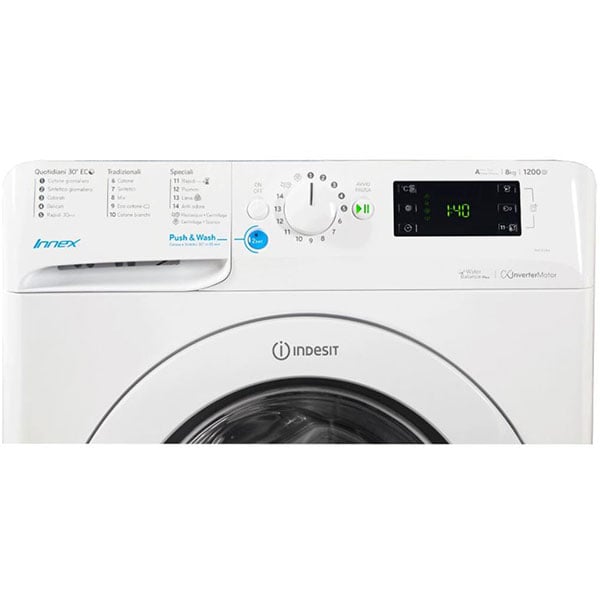 Masina de spalat rufe frontala INDESIT BWE 81284X W EU, Push & Wash, 8kg, 1200rpm, Clasa A+++, alb