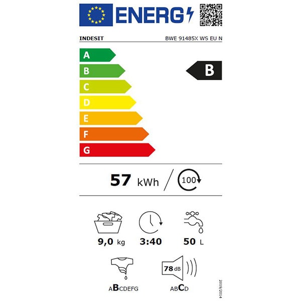 Masina de spalat rufe frontala INDESIT BWE 91485X WS EU N, 9 kg, 1400rpm, Clasa B, alb