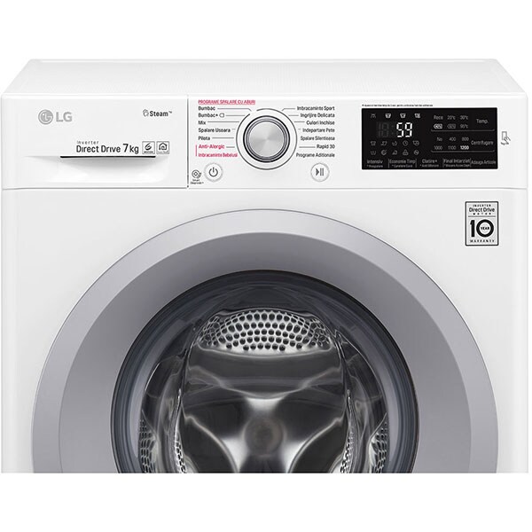 Masina de spalat rufe frontala LG F2J5HY4W, 6 Motion DD, 7kg, 1200rpm, Clasa A+++, alb