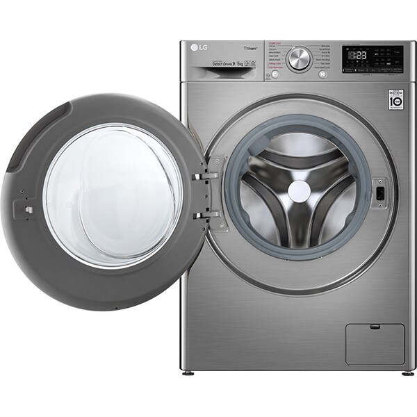 Masina de spalat rufe frontala cu uscator LG F4DN409S2T, 6 Motion, Wi-Fi, 9/5kg, 1400rpm, Clasa D/E, argintiu