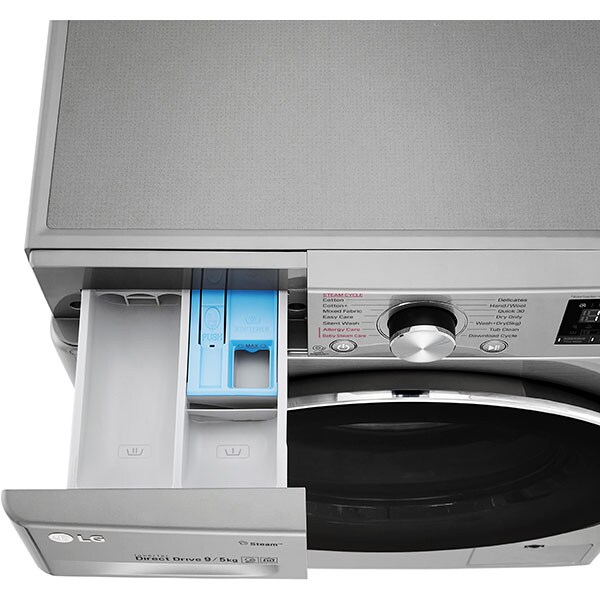 Masina de spalat rufe frontala cu uscator LG F4DN409S2T, 6 Motion, Wi-Fi, 9/5kg, 1400rpm, Clasa D/E, argintiu