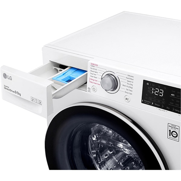 Masina de spalat rufe frontala cu uscator LG F4DV328S0U, Steam, 8/6kg, 1400rpm, Clasa B/E, alb