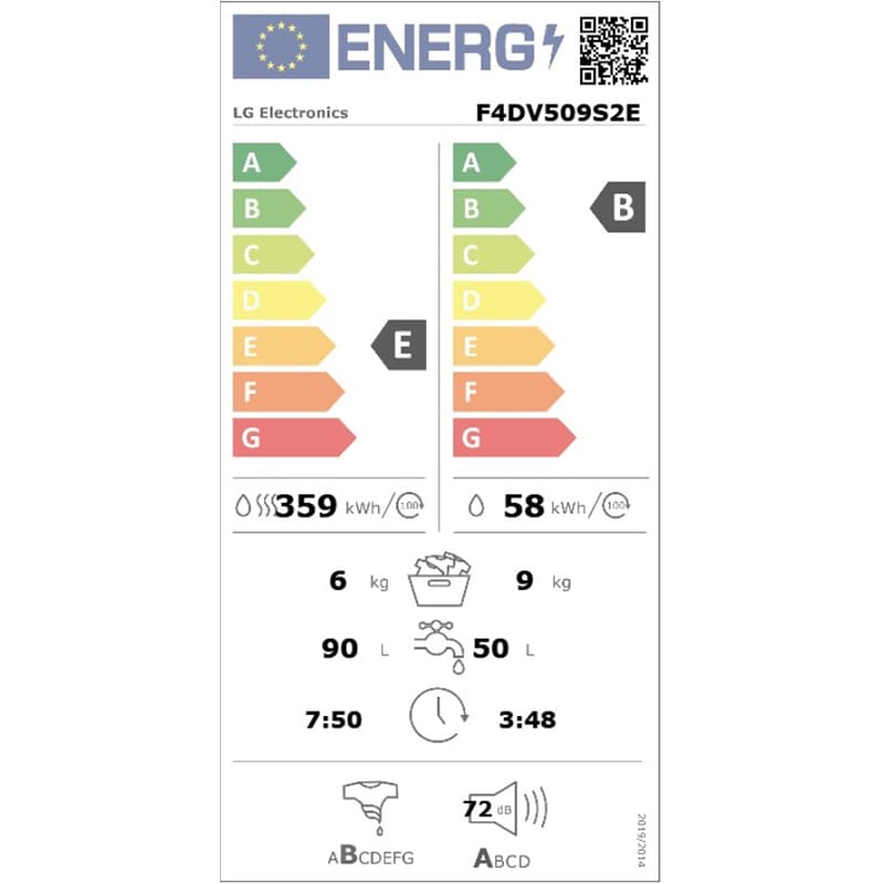 Masina de spalat rufe frontala cu uscator LG F4DV509S2E, Wi-Fi, 9/6 kg, 1400rpm, Clasa B/E, alb