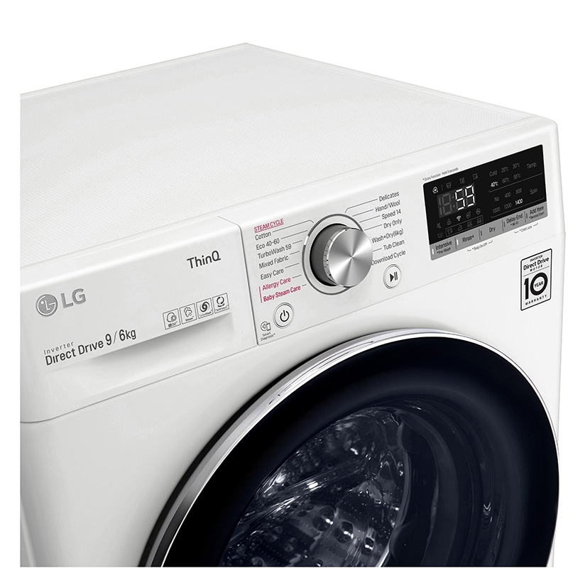 Masina de spalat rufe frontala cu uscator LG F4DV509S2E, Wi-Fi, 9/6 kg, 1400rpm, Clasa B/E, alb