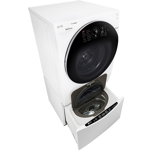 Masina de spalat rufe frontala cu uscator LG F6WD148TWIN, TwinWash, TrueSteam, Wi-Fi, 12/8kg + 2kg miniwash, Clasa A, alb
