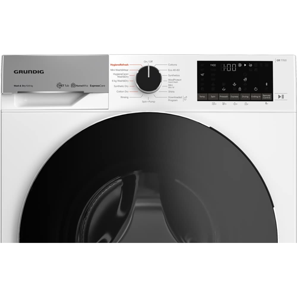 Masina de spalat rufe frontala cu uscator GRUNDIG GW7P510447W, HomeWhiz, 10/6 kg, 1400rpm, Clasa C/D, alb