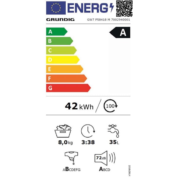 Masina de spalat rufe frontala GRUNDIG GW7P58418M, HomeWhiz, 8kg, 1400rpm, Clasa A, gri inchis