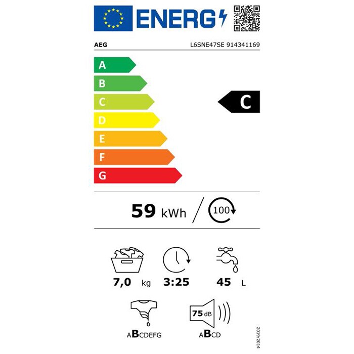 Masina de spalat rufe frontala slim AEG L6SNE47SE, ProSense, 7 kg, 1400rpm, Clasa C, alb