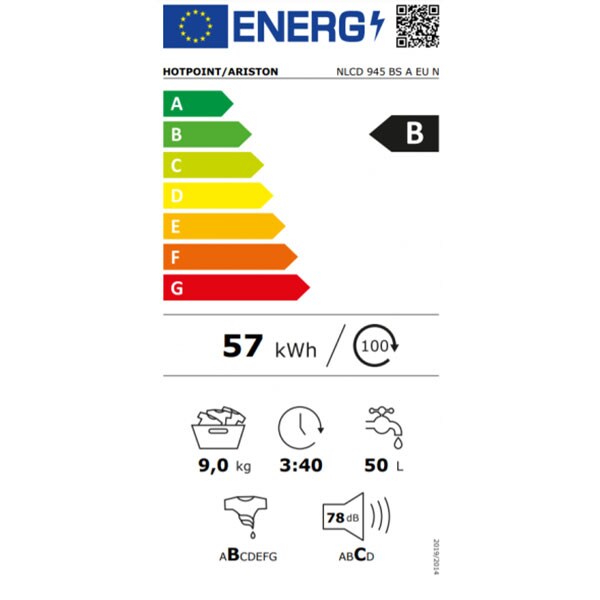 Masina de spalat rufe frontala HOTPOINT NLCD 945 BS A EU N, 9 kg, 1400rpm, Clasa B, negru