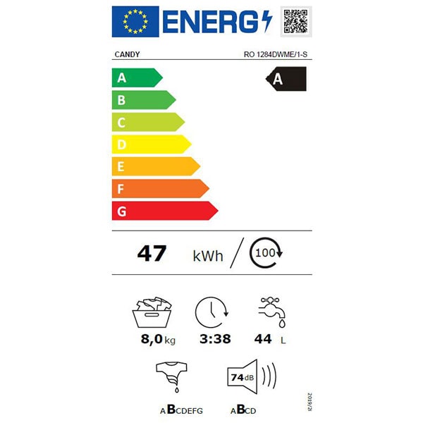 Masina de spalat rufe frontala slim CANDY RO 1284DWME/1-S, Wi-Fi, 8 kg, 1200rpm, Clasa A, alb