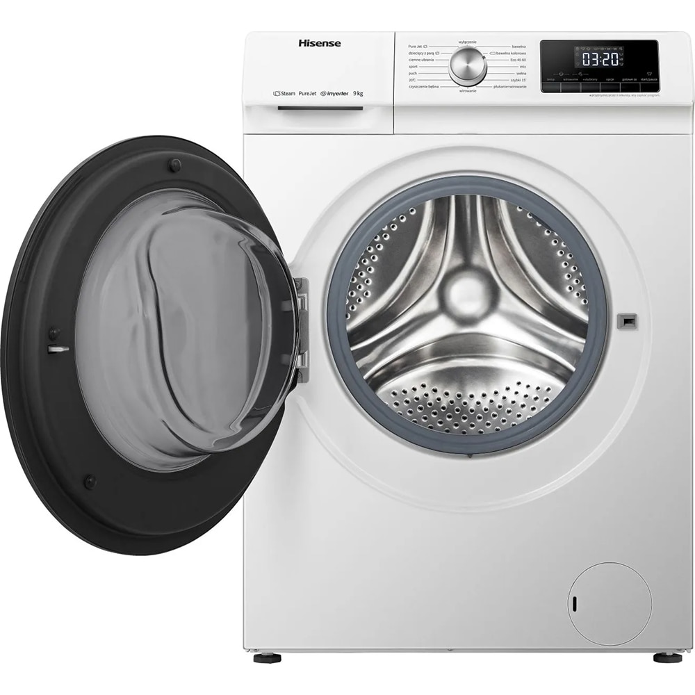 Masina de spalat rufe frontala HISENSE WFQA9014EVJM, Steam, 9 kg, 1400rpm, Clasa A, alb