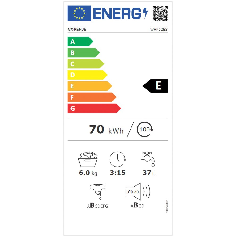 Masina de spalat rufe frontala slim GORENJE WHP62ES, 6 kg, 1200rpm, Clasa E, alb