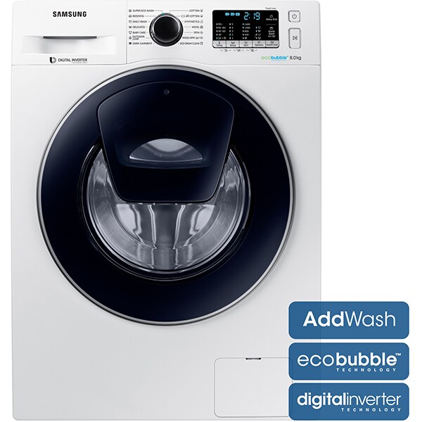 Masina de spalat rufe frontala SAMSUNG WW80K5410UW/LE, AddWash, Eco Bubble, 8kg, 1400rpm, A+++, alb