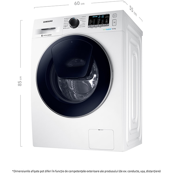 Masina de spalat rufe frontala SAMSUNG WW80K5410UW/LE, AddWash, Eco Bubble, 8kg, 1400rpm, A+++, alb