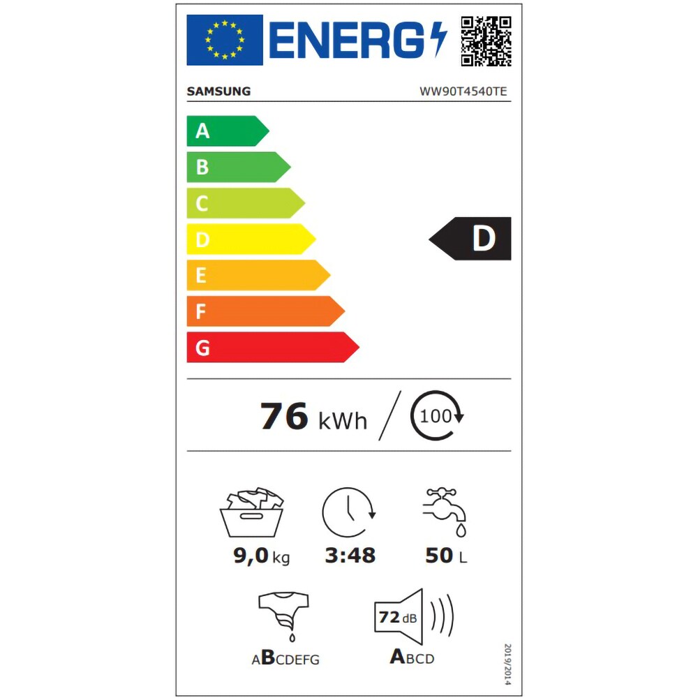 Masina de spalat rufe frontala SAMSUNG WW90T4540TE/LE, AddWash, 9 kg, 1400rpm, Clasa D, alb
